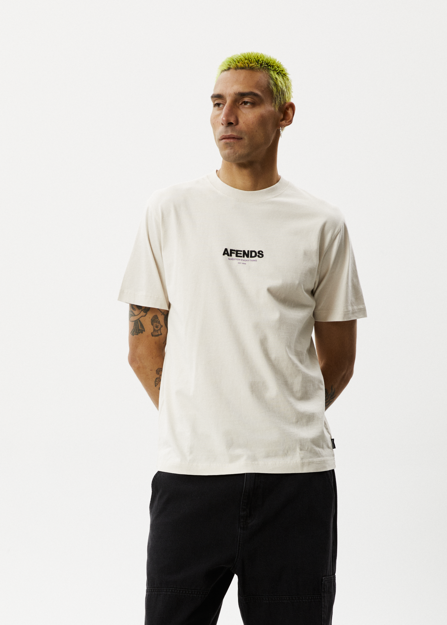 Afends Mens Vinyl - Retro Logo T-Shirt - Moonbeam - Sustainable Clothing - Streetwear