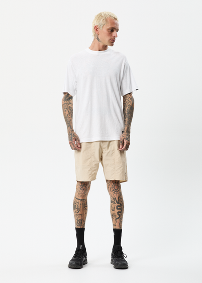 Afends Mens Baywatch Misprint - Elastic Waist Shorts - Bone - Sustainable Clothing - Streetwear