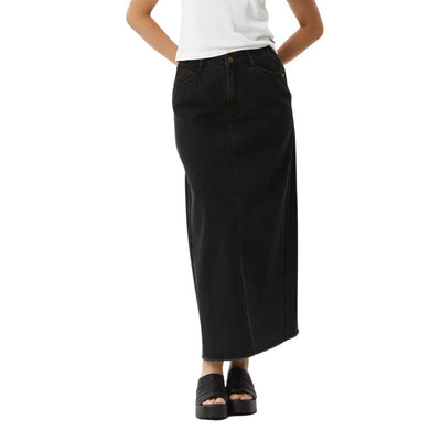 Afends Womens Chichi Organic Denim Midi Skirt - Washed Black