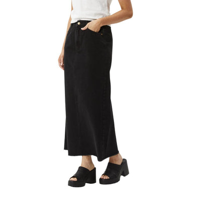 Afends Womens Chichi Organic Denim Midi Skirt - Washed Black