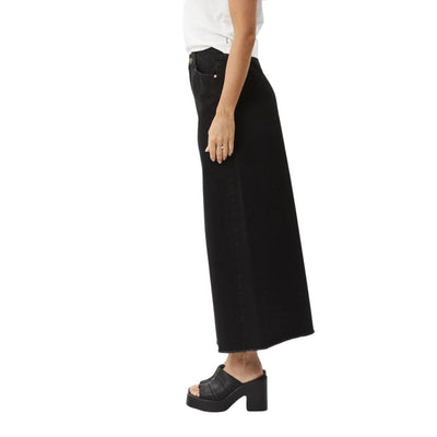 Afends Womens Chichi Organic Denim Midi Skirt - Washed Black