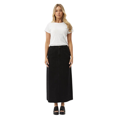 Afends Womens Chichi Organic Denim Midi Skirt - Washed Black