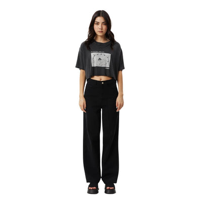Afends Womens Connection Cropped Hemp Oversized T-Shirt - Stone Black