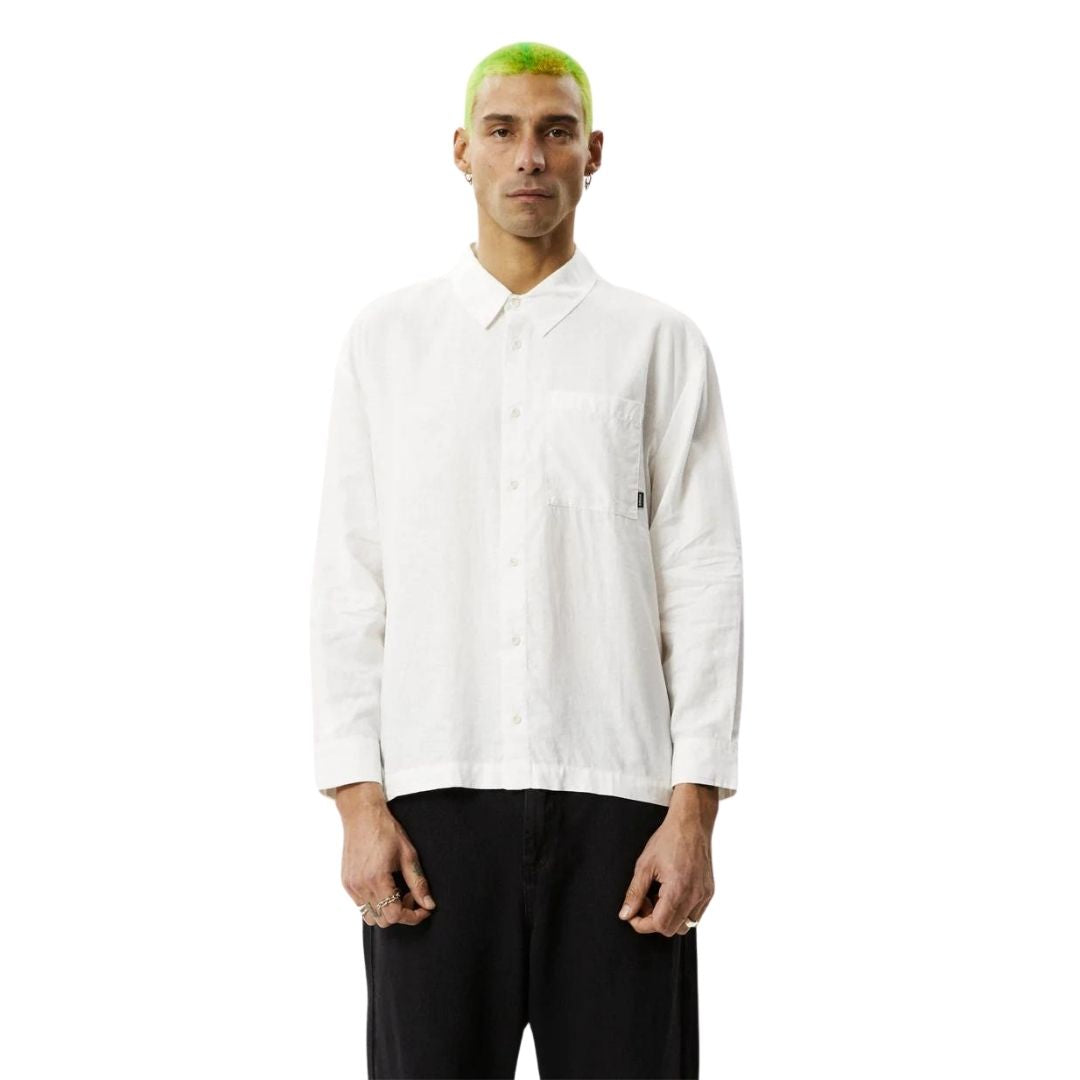 Afends Everyday Hemp Cuban Long Sleeve Shirt - White