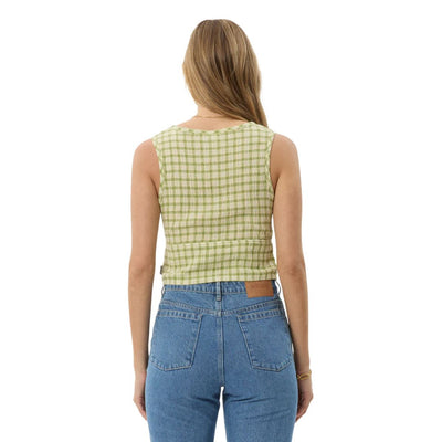 Afends Womens Darcy Check Button Top - Lemongrass Check