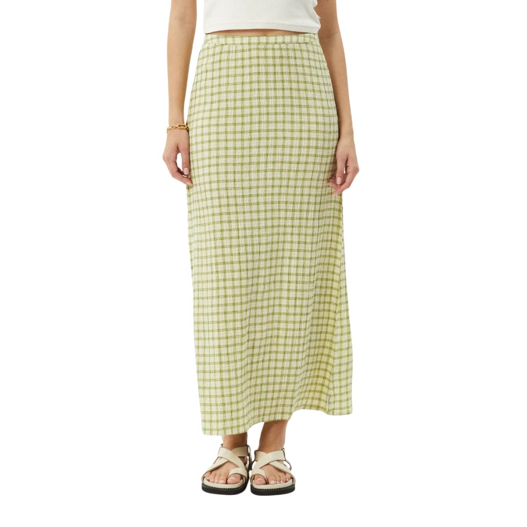 Afends Womens Darcy Check Maxi Skirt - Lemongrass Check