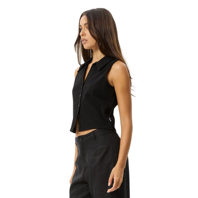 Afends Womens Eliza Hemp Ribbed Sleeveless Shirt - Black