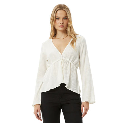 Afends Womens Focus Seersucker Tie Top - Off White