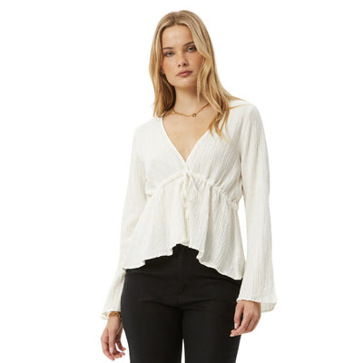 Afends Womens Focus Seersucker Tie Top - Off White