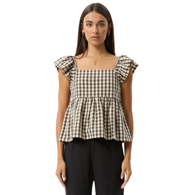 Afends Womens Gambet Check Top - Black Shell