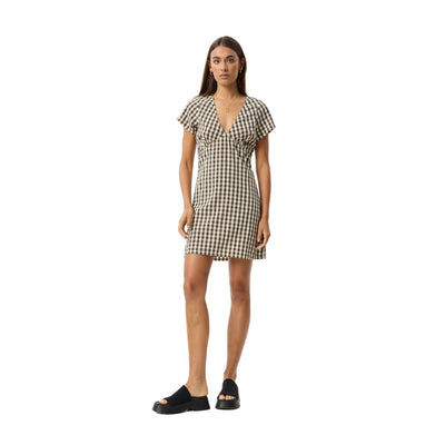 Afends Womens Gambet Check Tea Dress - Black Shell