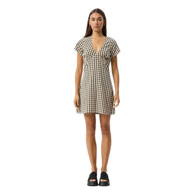 Afends Womens Gambet Check Tea Dress - Black Shell