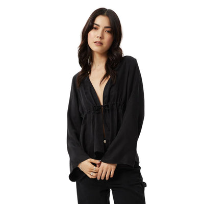 Afends Womens Grace Cupro Tie Blouse - Black