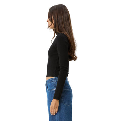 Afends Womens Iconic Hemp Rib Long Sleeve Top - Black