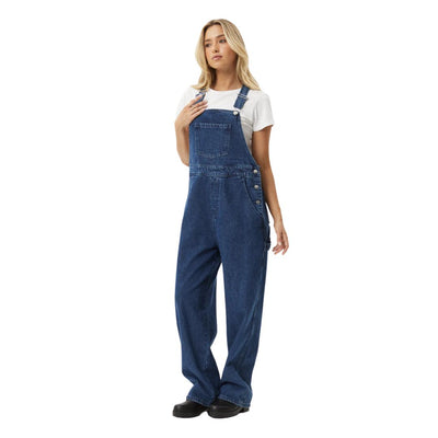 Afends Womens Louis Hemp Denim Oversized Overalls - Authentic Blue