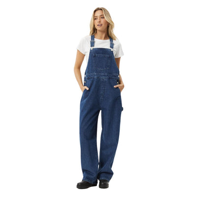 Afends Womens Louis Hemp Denim Oversized Overalls - Authentic Blue