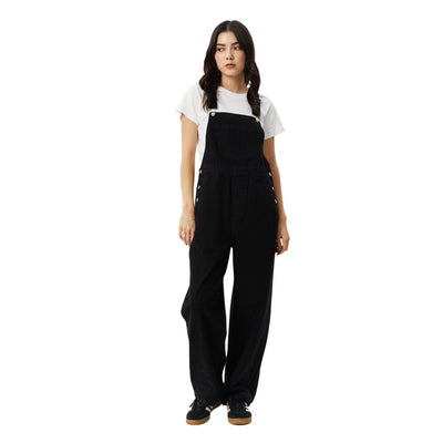 Afends Womens Louis Organic Denim Oversized Overalls - Washed Black