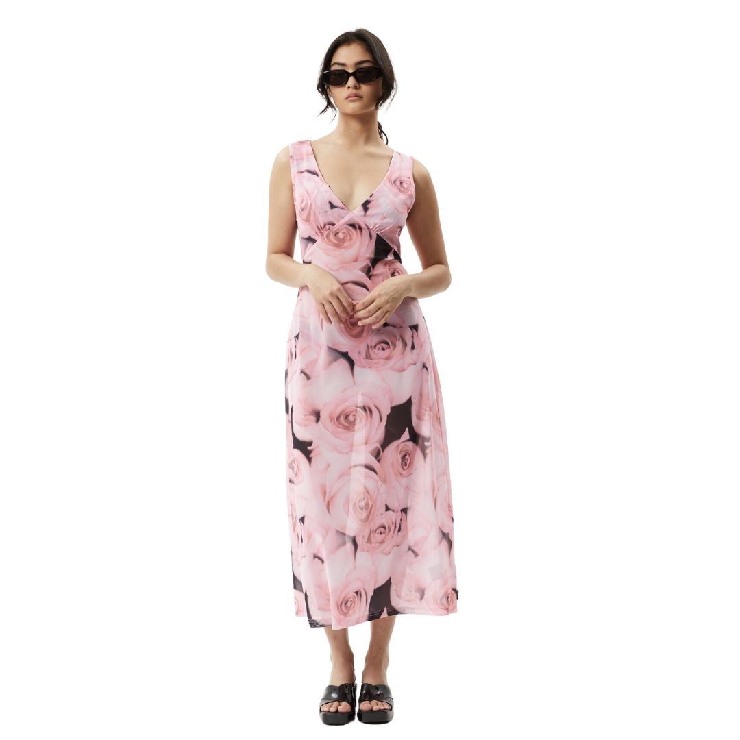 Afends Womens Marinette Recycled Sheer Maxi Dress - Rose