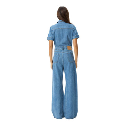 Afends Womens Miami Hemp Denim Flared Jumpsuit - Worn Blue