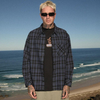 Afends Question Check Long Sleeve Shirt - Dusk Check