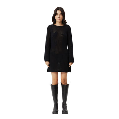 Afends Womens Riley Recycled Knit Mini Dress - Black