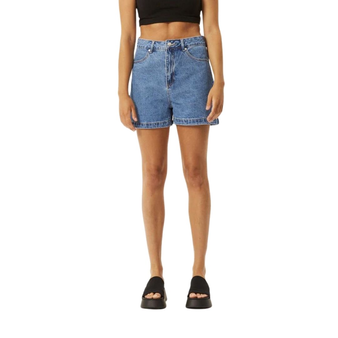 Afends Womens Adi - Recycled Ribbed Booty Shorts - Blue Stripe