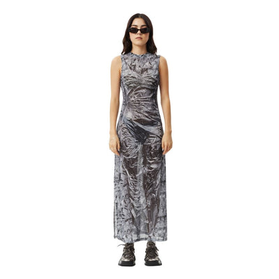 Afends Womens Silver Lining Recycled Sheer Maxi Dress - Chrome