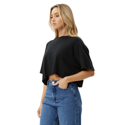 Afends Womens Slay Cropped Hemp Oversized T-Shirt - Black