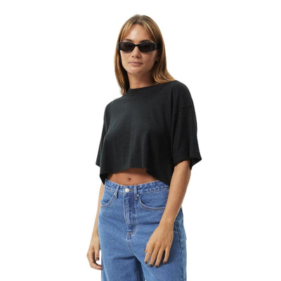 Afends Womens Slay Cropped Hemp Oversized T-Shirt - Black