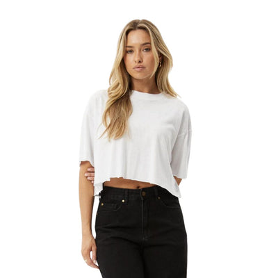 Afends Womens Slay Cropped Hemp Oversized T-Shirt - White