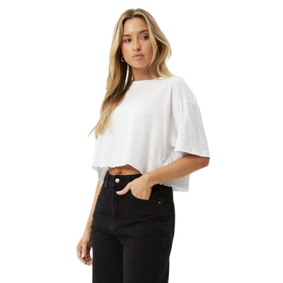 Afends Womens Slay Cropped Hemp Oversized T-Shirt - White