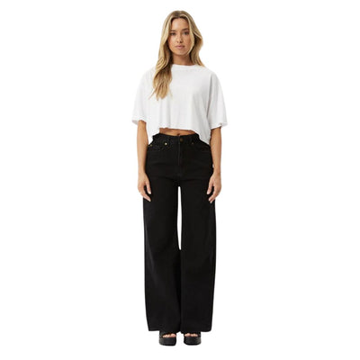 Afends Womens Slay Cropped Hemp Oversized T-Shirt - White