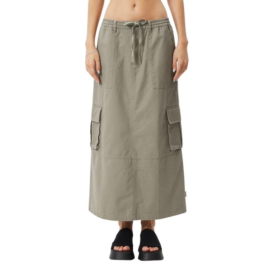 Afends Womens Tasman Organic Cargo Maxi Dress - Olive