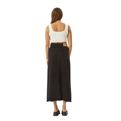 Afends Womens Chichi Organic Denim Midi Skirt - Washed Black
