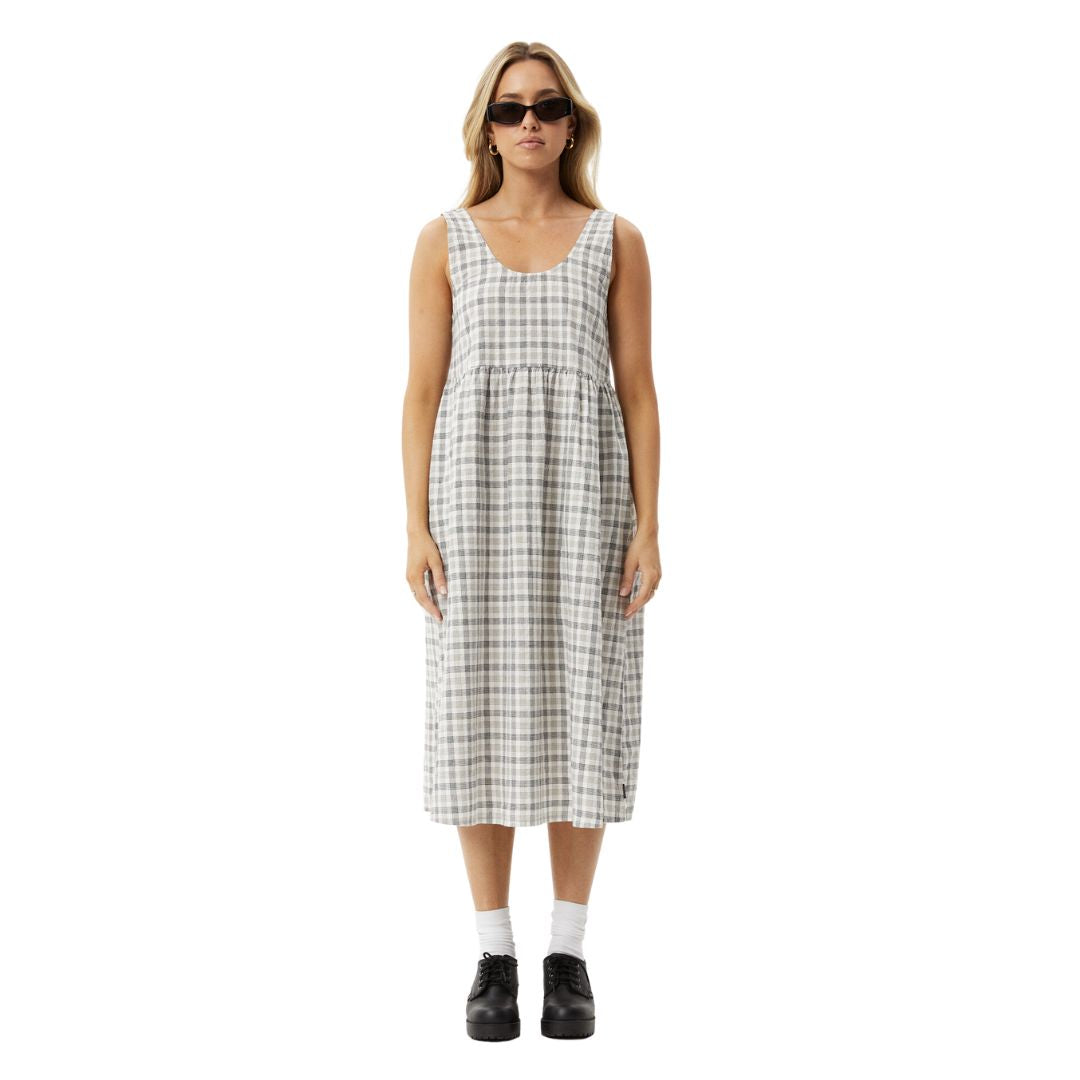 Afends Womens Leo Check Midi Dress - Black / White