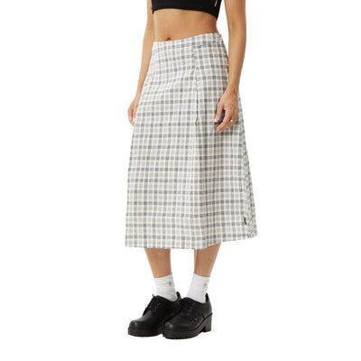 Afends Womens Leo Check Midi Skirt - Black / White