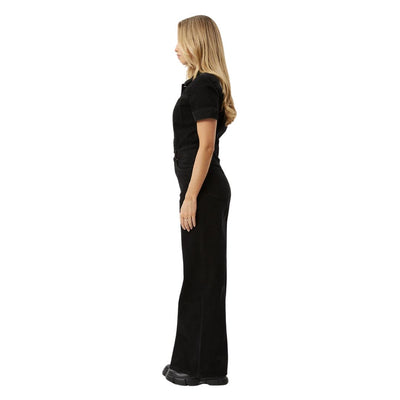 Afends Womens Miami Organic Denim Flared Leg Jumpsuit - Washed Black