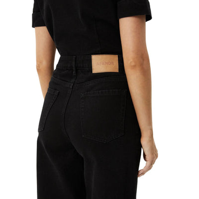 Afends Womens Miami Organic Denim Flared Leg Jumpsuit - Washed Black