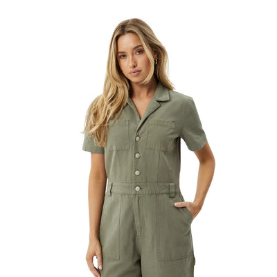 Afends Womens Mika Recycled Canvas Jumpsuit - Olive