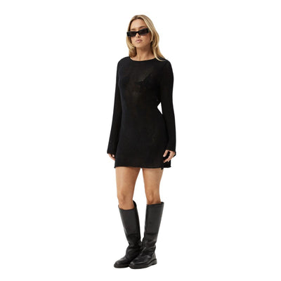 Afends Womens Riley Recycled Knit Mini Dress - Black